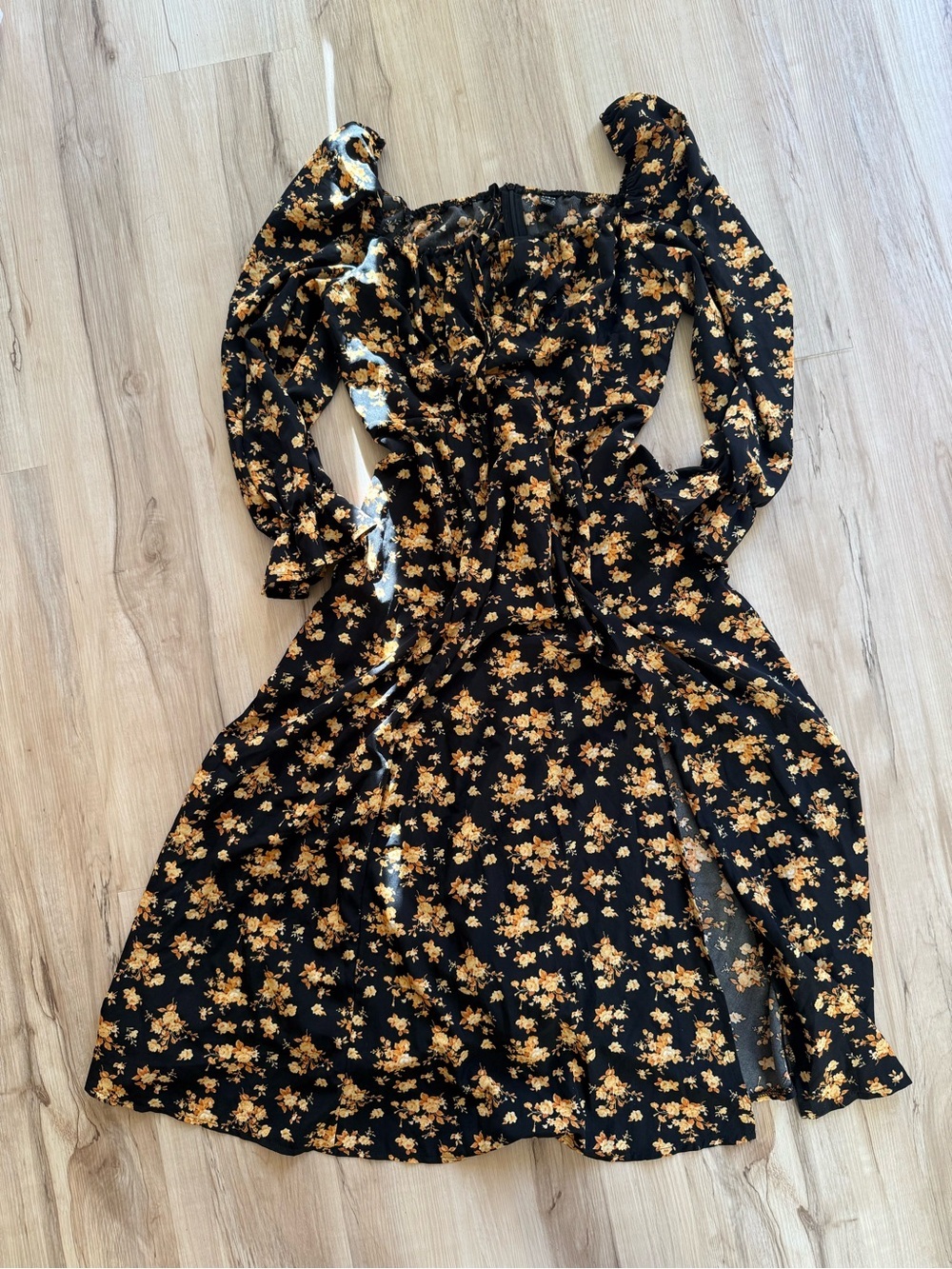 Black Floral Midi x maxi Dress with Yellow floral Print - Picture 3 of 8